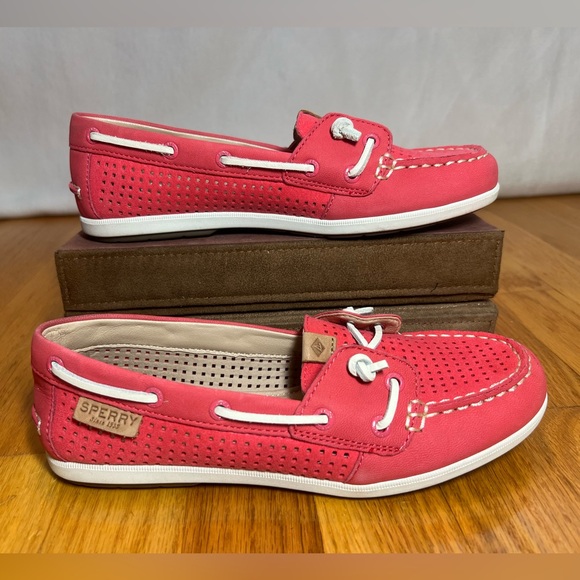 Sperry Top Sider A/O 2 Eye Fuchsia Pink Perforated Suede Boat Shoes - Picture 3 of 4